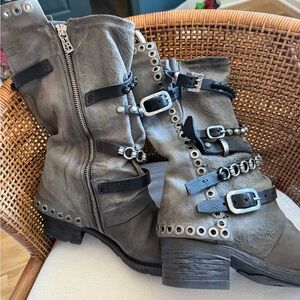 A.S.98 Charcoal Leather Combat Boots
